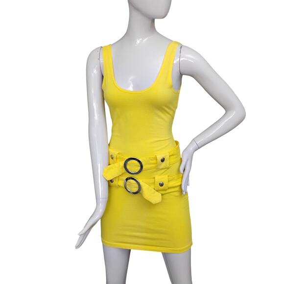 Vintage Vanity Bodycon Dress Size Medium (Runs Small) Yellow Concho Double Belt - Picture 1 of 14